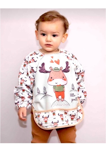 Geyik Unisex Kollu Faliyet Mama Önlüğü 0/36 Ay Sıvı Geçirmez Çok Renkli
