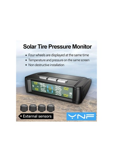 Boatshop1 Ynf Güneş Lastik Basınç İzleme Sistemi Siyah Dört Sensörlü Gerçek Zamanlı Basınç Sıcaklık Okuma