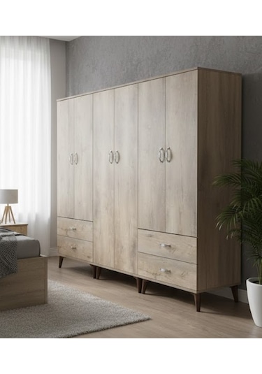 Zerkaconcept Odin 6 Kapaklı Dolap Gardırop Meşe - M1 Meşe