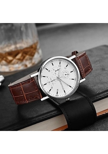 Yingfu Kahverengi Erkekler Saatler Analog Rahat Kuvars İzle Kol Saati, Arkadaşına Hediye Baba C Kahverengi