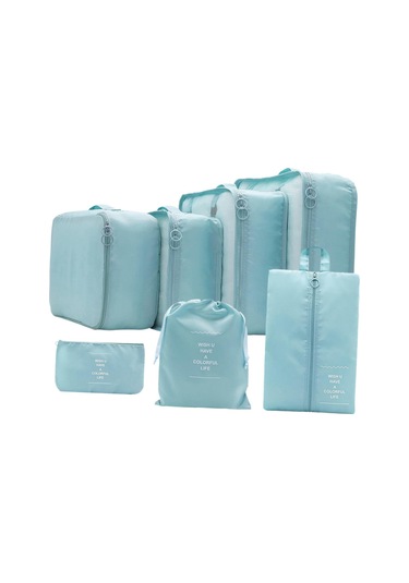 7 Parça Taşınabilir Ambalaj Küpleri Seyahat Kozmetik Ayakkabıları Için Seyahat Organizatörleri Açık Mavi
