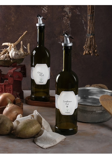 Ahşap Stantlı Amber 2'li 750 ml Zeytinyağı ve Sıvıyağ Yağdanlık Şişesi Ayçiçekyağı,Yağlık da