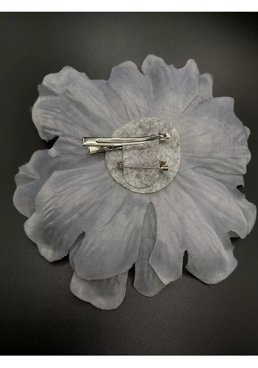 Amely Rid Kumaştan Büyük Çiçek Fiyonk Broş Tokalı 236336077 Gri