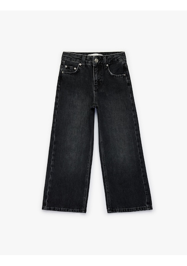 Koton Pamuklu Cepli Geniş Paça Denim Pantolon Siyah 6skg40035ad Siyah