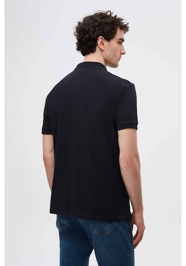 D's Damat Ds Damat Regular Fit Lacivert Pike Dokulu %100 Pamuk Kıvrılmaz Polo Yaka Nakışlı T-shirt 4HC14ORT51000 Lacivert