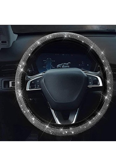 Beyaz Pu Deri Güzel Bling Bling Rhinestone İle Kristal Araba Direksiyon Kapağı