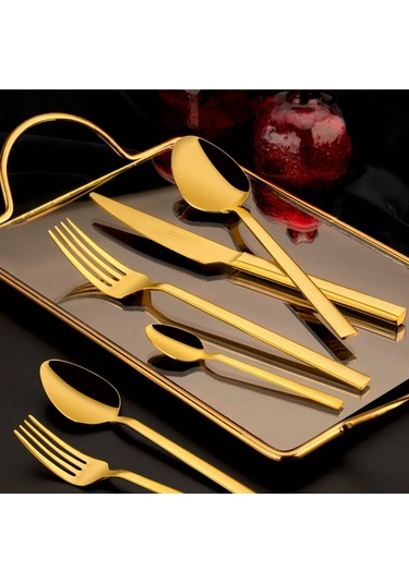 Özlife Hüma 60 Parça Çatal Kaşık Takımı Titanyum Gold Gümüş