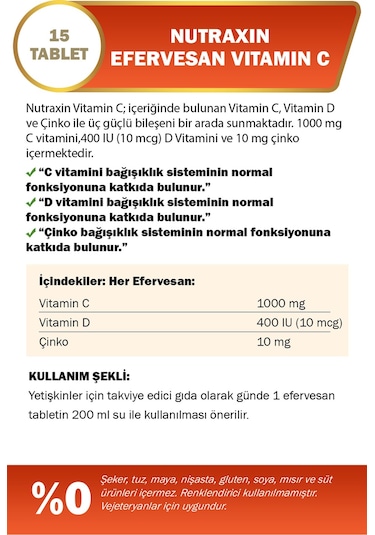 Vitamin C D Zinc 15 Efervesan Tablet - 1 Alana 1 Hediye Avantajlı Paket