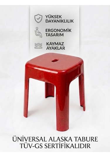 Saban Kırmızı, Plastik Alaska Model Sağlam Tabure 36x36x46cm