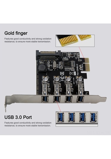 Xindoker Pcı-e 1x/4x/8x/16x Usb 3.0 Gen1 4 Portlu Genişletme Kartı, 5gbps Hız, 2a Besleme, 2u Alçak Profili Braket, Siyah - Nec720201 Çipi