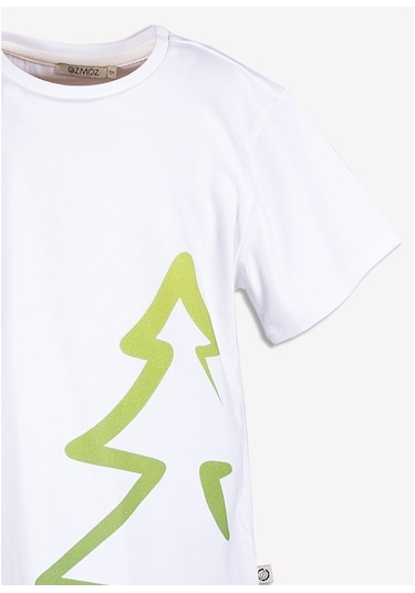 Ozmoz Erkek Çocuk Beyaz Organik Ağaç Baskılı T-Shirt Beyaz