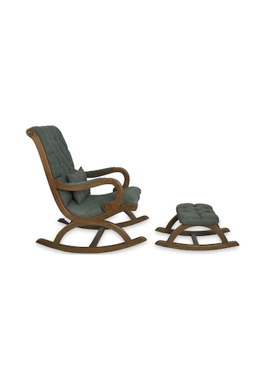 Asedia Rustik Ceviz Nefti Yeşil Döşemeli Sallanan Sandalye