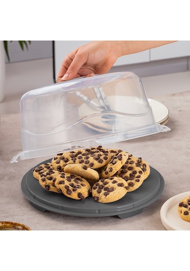 Porsima 1091 Yuvarlak Kek Pasta Fanusu Saklama Kabı 25 CM Antrasit