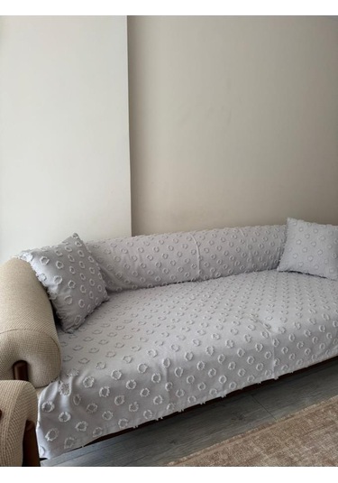 Konik Kırlent Kılıfı Hediyeli 170x210 Cm Pamuklu Koltuk Örtüsü Gri Gri