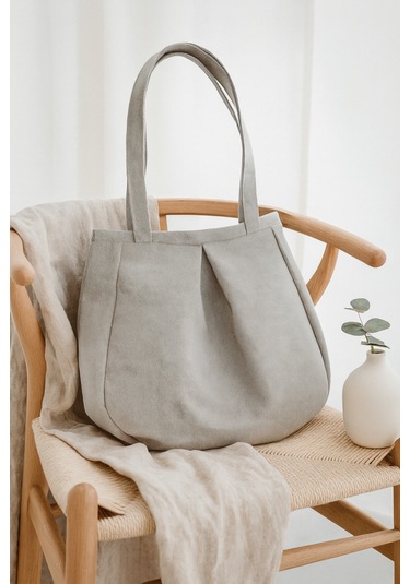Yunusoğlu Home Gri Çok Amaçlı Premium Oversize Düz Orta Boy Kanvas Kadın El Ve Omuz Çantası Grii