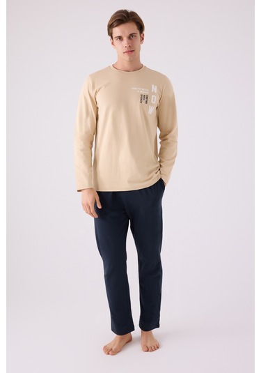 Arnetta 3144 Uzun Kol Erkek Pijama Takımı Bej