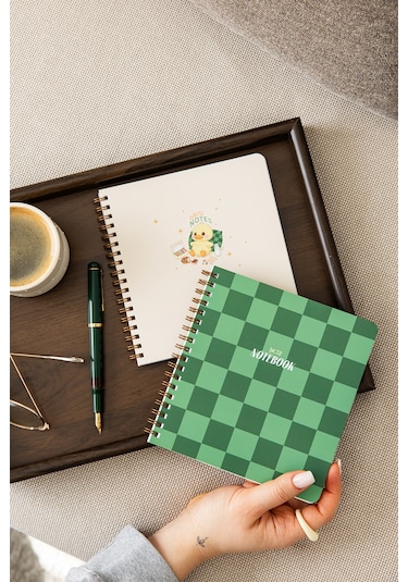 15x16 Spiralli Karton Kapak 2'li Kareli Not Defter Seti - Karo Çok Renkli