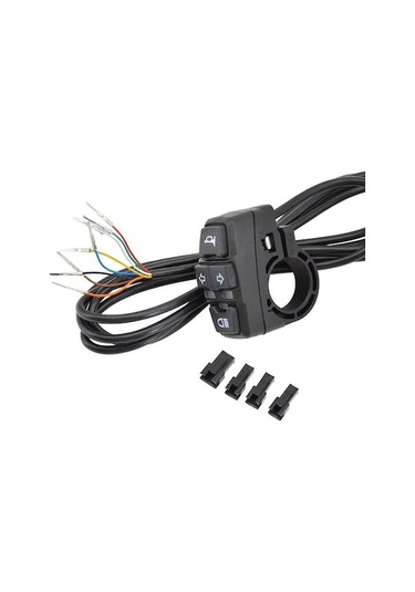 48v Elektrikli Bisiklet Anahtarı - Ip65 Su Geçirmez, 22mm Saplı, Işık+klaxon+yön Belirti Fonksiyonlu, Plastik, Siyah