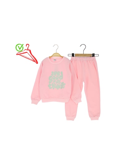 Kız Çocuk Takım Yazılı Açık Pembe