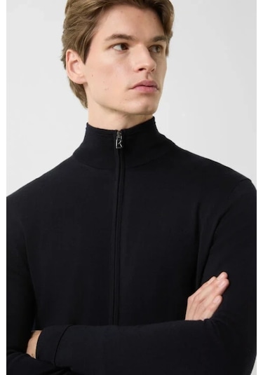 Bogner Oscar Lüks Klasik Stil, Erkek Yün Triko Ceket Lacivert