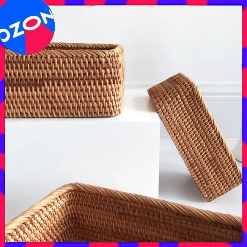 Kosona Klasik Stilde El Dokuma Rattan Depolama Sepeti, Çay-snack-nut Saklama, 20x14x7 Cm, Kahverengi Kahverengi