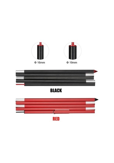 Novahub Kırmızı/siyah 6061 Alüminyum Çadır Direği, 16/19mm Çap, 207/47cm, Siyah Kapaklı Siyah