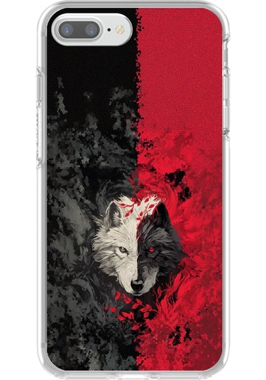 Apple Uyumlu iPhone 8 Plus Şeffaf Kılıf Kurt Tasarımlı