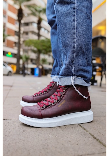 Pabucmarketi Bağcıklı Erkek Sneaker Bot Bordo Bordo