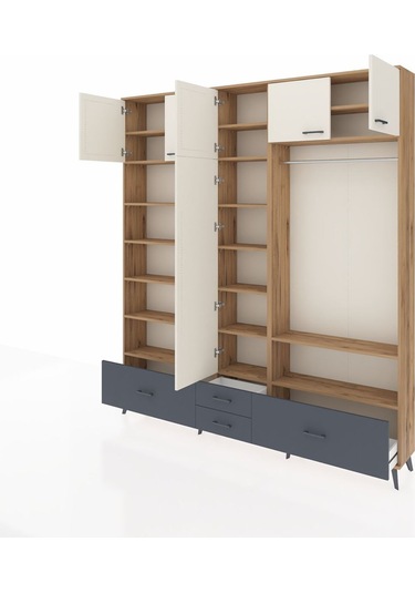 Arges Dolap 18 Raflı 4 Çekmeceli Tek Askılı 220x30x243 Çam-aytaşı/antrasit Aytası/antrasıt