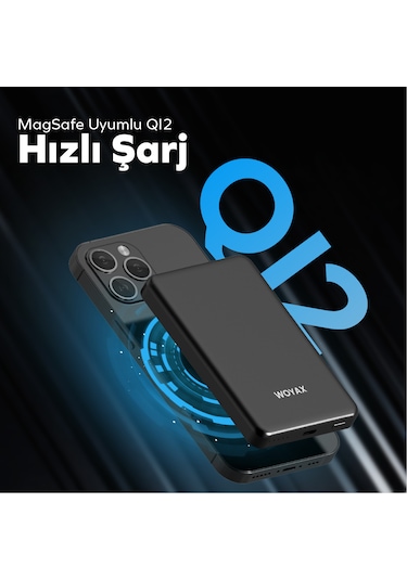 Woyax Magsafe Powerbank 5000 Mah Qı2 Siyah Renk 20w Hızlı Taşınabilir Şarj Cihazı Siyah
