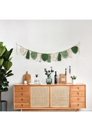 Yifomall Mavi El Dokuma Pamuk Ipli Yaprak Desenli Duvar Dekoru - 15x150cm, Ev Odası/butik Zenginleştirici, Kolay Bakım