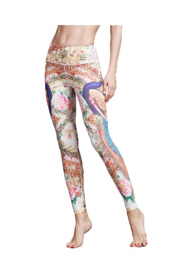 Paıyıge Kadın Baskılı Tavuskuşu Hk47 Yoga Pantolon Kırmızı - Beyaz