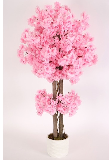 Alçı Saksıda Yapay Bahar Dalı Ağacı 105 Cm Pembe Ypcck
