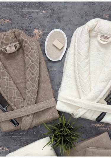 Güvenal Hayal 12 Parça Kutulu Jakarlı Bornoz Takımı Bornoz Havlu & Havlu Seti Banyo Çeyiz Seti 7 Çok Renkli