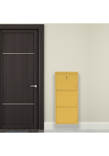 Kilitli 3'lü Metal Ayakkabılık - Sarı