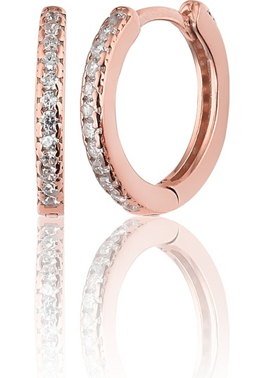 Zanaatsilver Gümüş Zirkon Taşlı Rose Kaplama Halka Küpe 12  MM