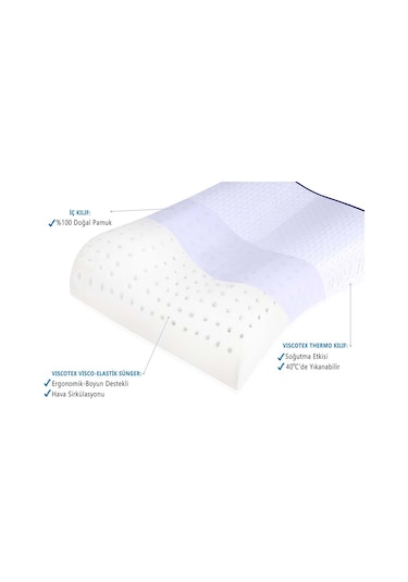 Viscotex Yüksek Ortopedik Boyun Destekli Yastık 55 x 40 x 13 / 11 CM