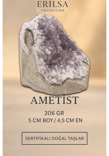 Sertifikalı Ametist Taşı Kütlesi 206 Gr Ham Doğal Kristal Dekoratif Taş Stresi Azalt Ve Huzur Ver