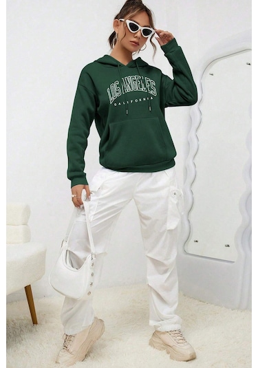 Los Angles Baskılı Sweatshirt Yeşil