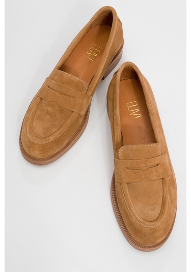 Pline Toprak Süet Hakiki Deri Kadın Loafer Ayakkabı Toprak