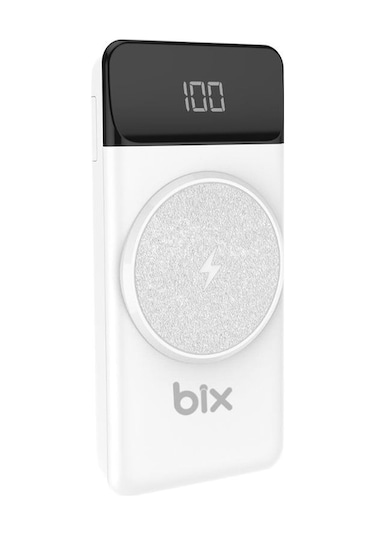 Bix PB102 10000 mAh USB PD QC 4.0 Kablosuz Şarj Powerbank Beyaz