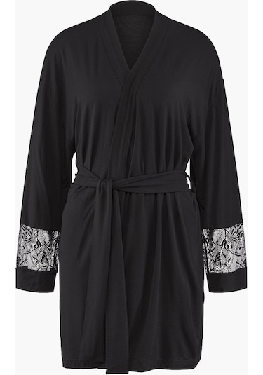 Aubade Lazy Days Kimono Seiden - Modal Kumaş Ve Dantel Detaylı Siyah