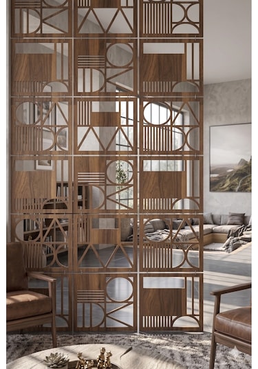 Lazer Kesim Paravan, Ahşap Separatör, Oda 4'lü Panel Levha Model11 40 X 40 Cm