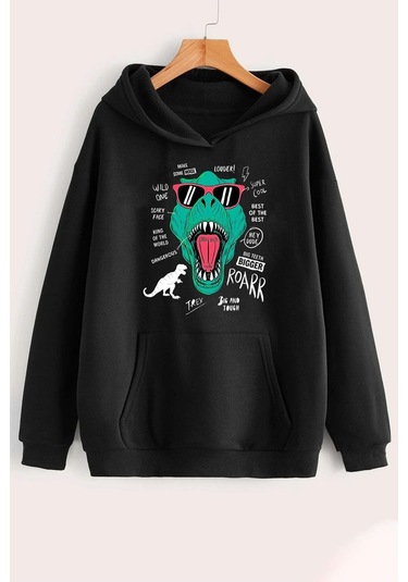 T - Rex Baskılı Sweatshirt Siyah