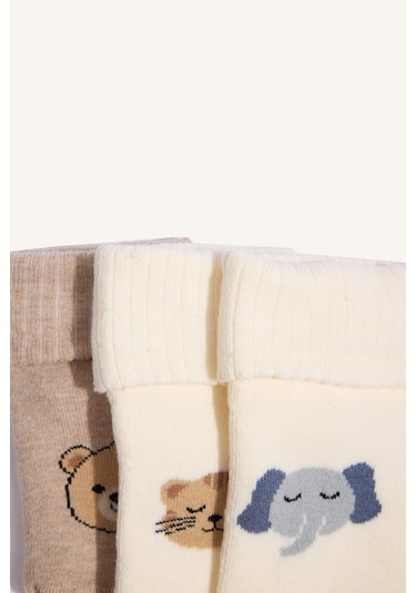 Defacto Erkek Bebek Kaydırmaz Taban 3lü Pamuklu Uzun Çorap F6714a5nskr1 Çok Renkli-kr1