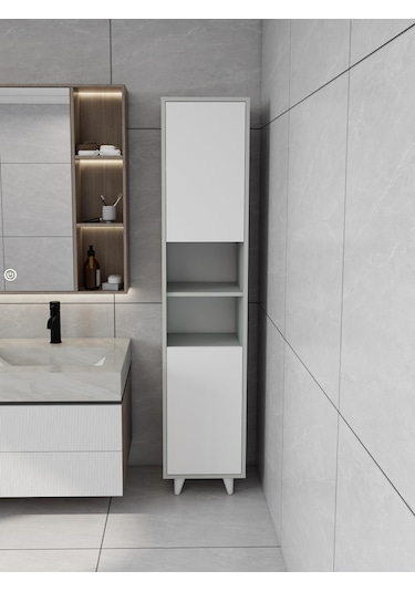Riva Çamaşır Sepetli Banyo Dolabı Külgri Renk Gri