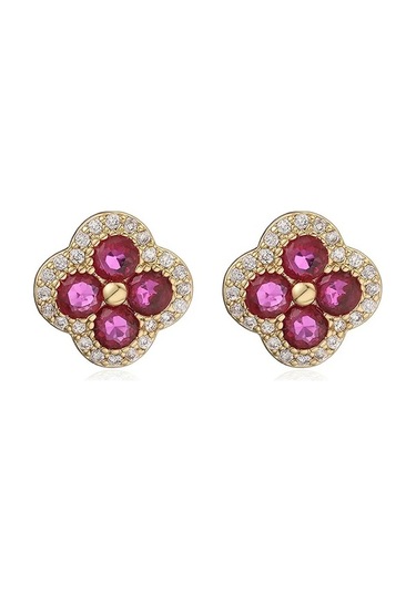 Flybuy Hecheng 18k Altın Kaplama Cz Taş Çiçek Küpe, Romantik Kadın Küpe, Gold Rose Red, 1.50 Cm-gümüş Gümüş