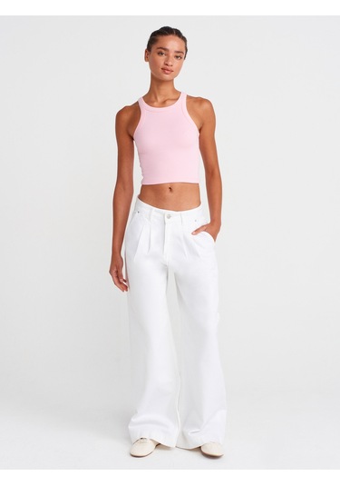Dilvin 21104 Fitilli Crop Top-toz Pembe Toz Pembe