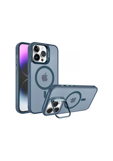Apple Uyumlu iPhone 17 Pro Max Magsafe Stantlı Premium Kılıf Lens Mavi