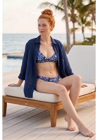Akdeniz Yelkenli Ve Dalga Desenli Premium Üçgen Bikini Set -3465 Lacivert